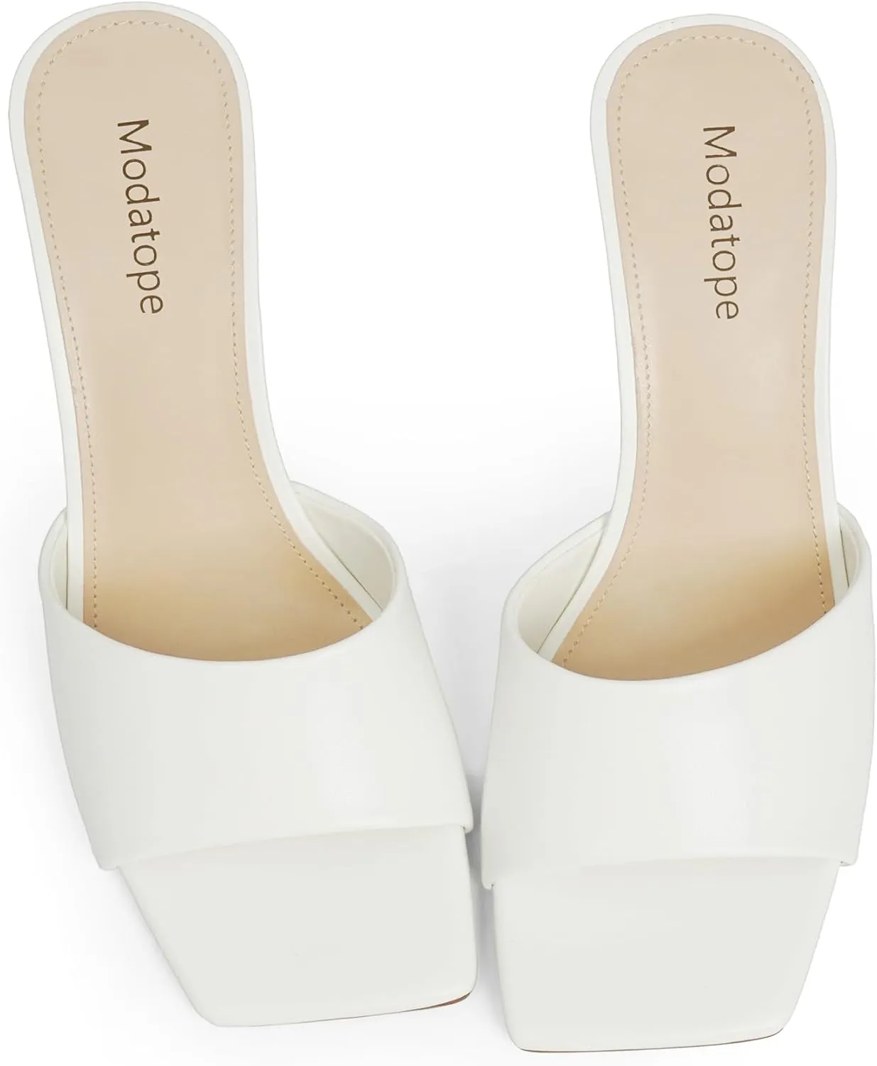 Modatope Womens Heeled Sandals Open Square Toe Heels Chunky Block Heel Slip On Sandals for Women