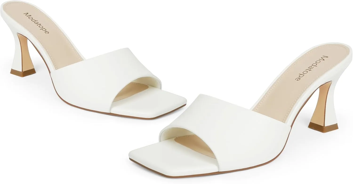 Modatope Womens Heeled Sandals Open Square Toe Heels Chunky Block Heel Slip On Sandals for Women