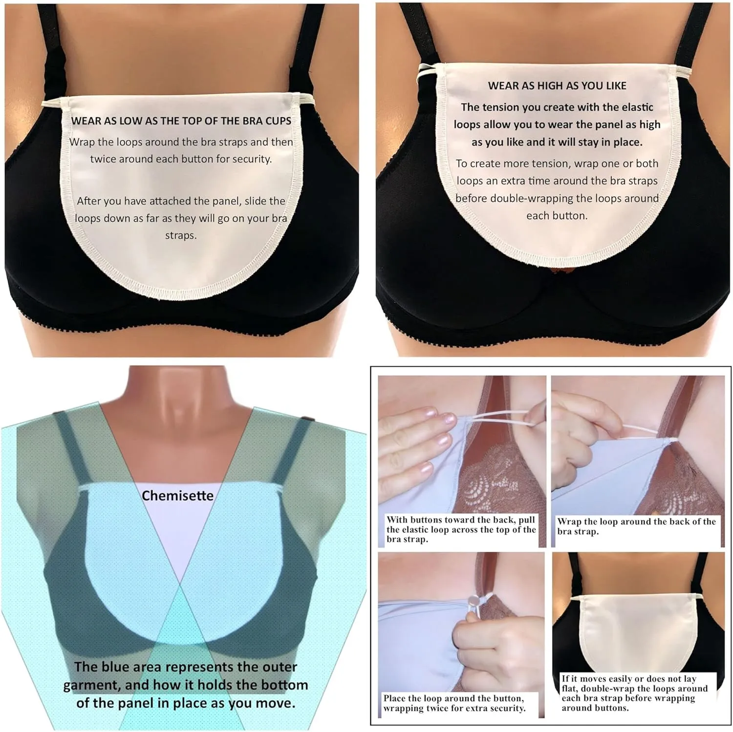 Modesty Panel Cleavage Cover Mock Cami 100% Cotton 5 Sizes