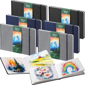 Mooliwe 6 Pcs Watercolor Sketchbook Journal Small Paper Watercolor Journal Bulk for Painting 300 GSM 140 LB Cotton Cold Press for Graduation End of The Year Gifts(8.25" X 5.5",Classic Color)