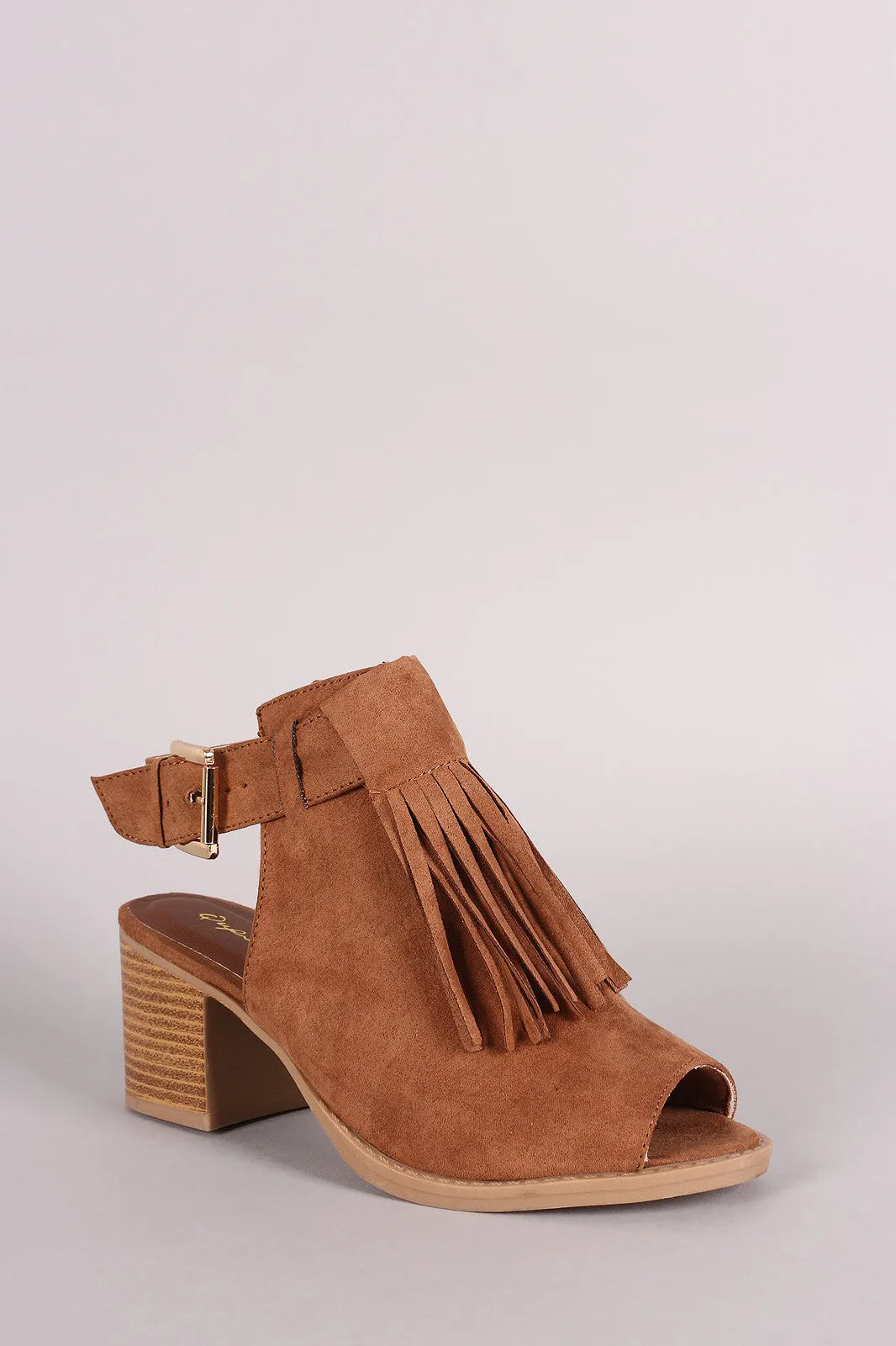 Mule Qupid Heel Chunky Fringe Suede Reduced Toe Peep Affordable