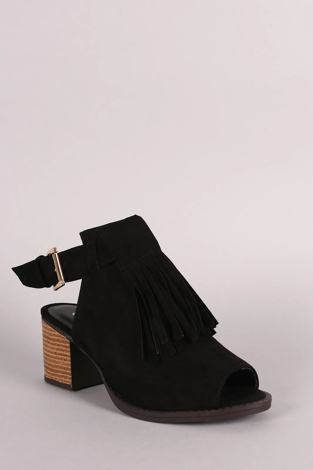 Mule Qupid Heel Chunky Fringe Suede Reduced Toe Peep Affordable