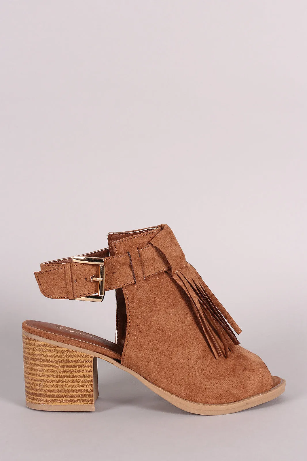 Mule Qupid Heel Chunky Fringe Suede Reduced Toe Peep Affordable