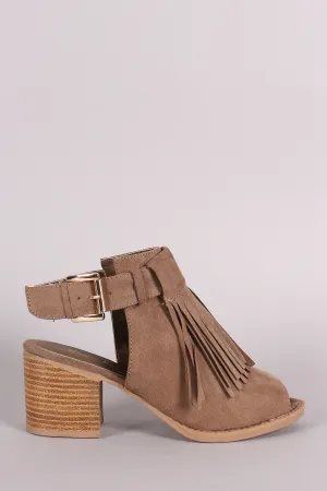 Mule Qupid Heel Chunky Fringe Suede Reduced Toe Peep Affordable