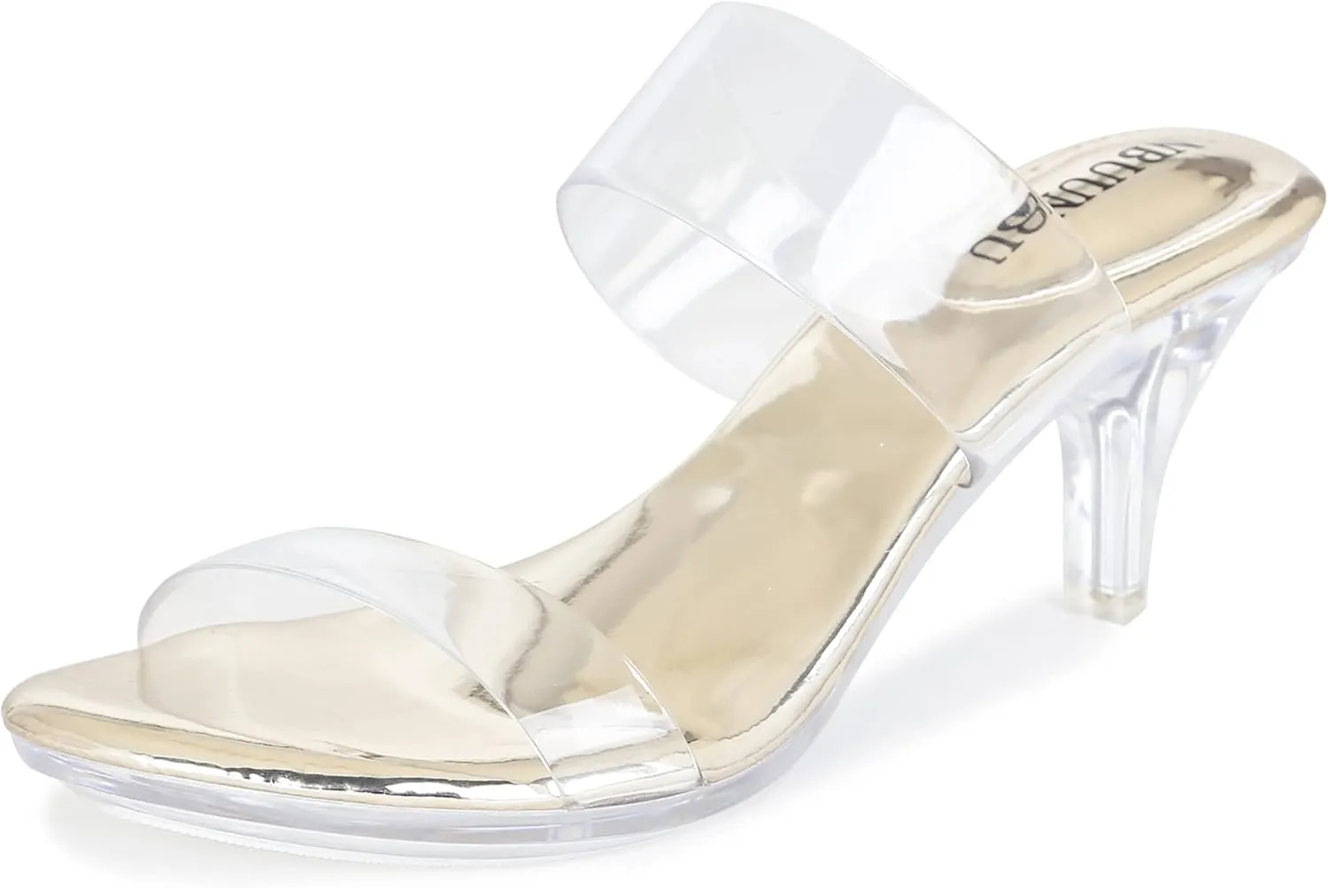 NBUUNBU Clear Heels for Women Silver Black Heels Little Platform Sexy High Heels Sandals Stiletto Kitten Open Toe Dress Shoes Comfortable Double Transparent Strap Heeled Sandals Mule