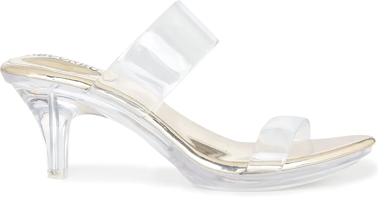 NBUUNBU Clear Heels for Women Silver Black Heels Little Platform Sexy High Heels Sandals Stiletto Kitten Open Toe Dress Shoes Comfortable Double Transparent Strap Heeled Sandals Mule