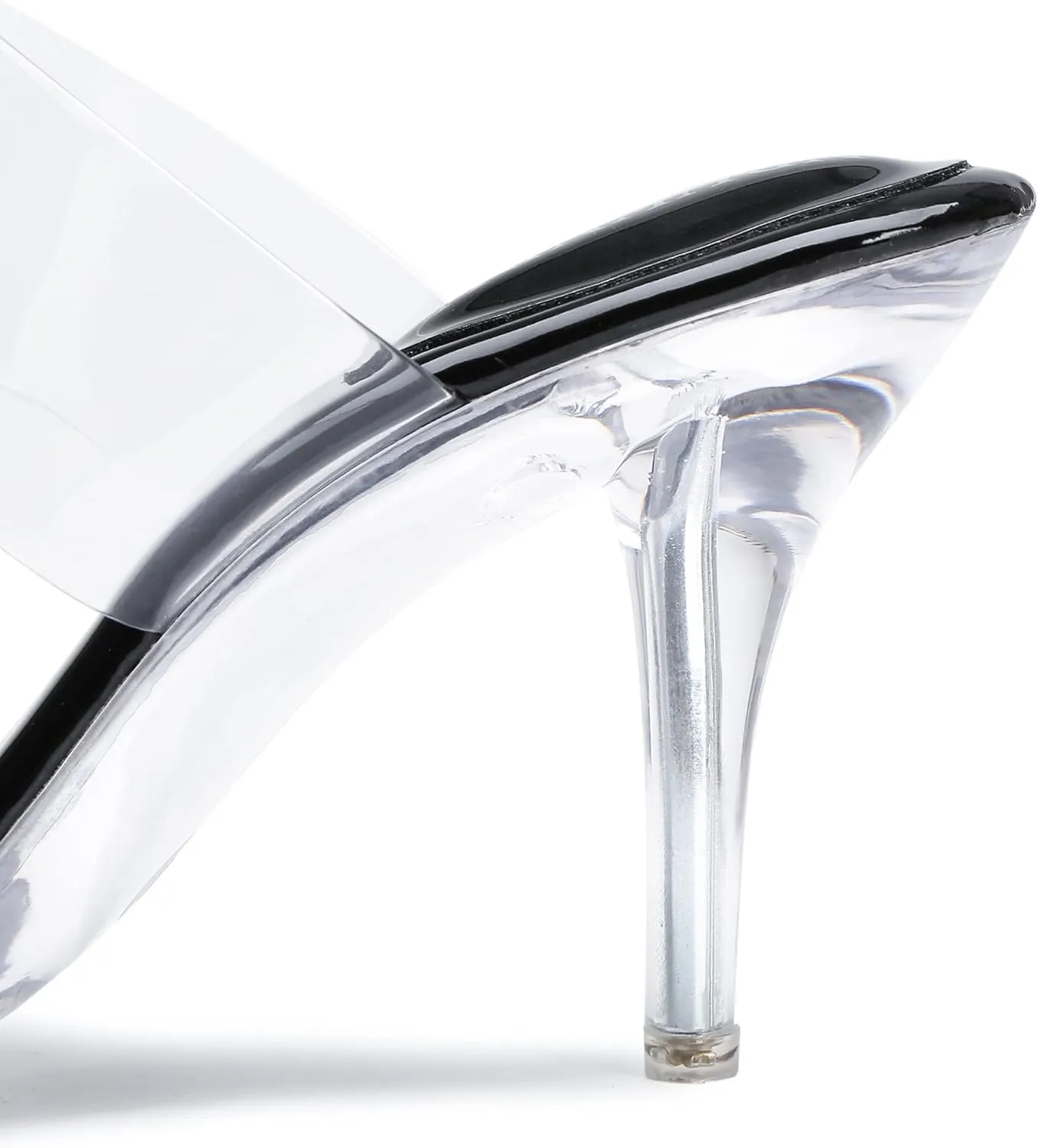 NBUUNBU Clear Heels for Women Silver Black Heels Little Platform Sexy High Heels Sandals Stiletto Kitten Open Toe Dress Shoes Comfortable Double Transparent Strap Heeled Sandals Mule
