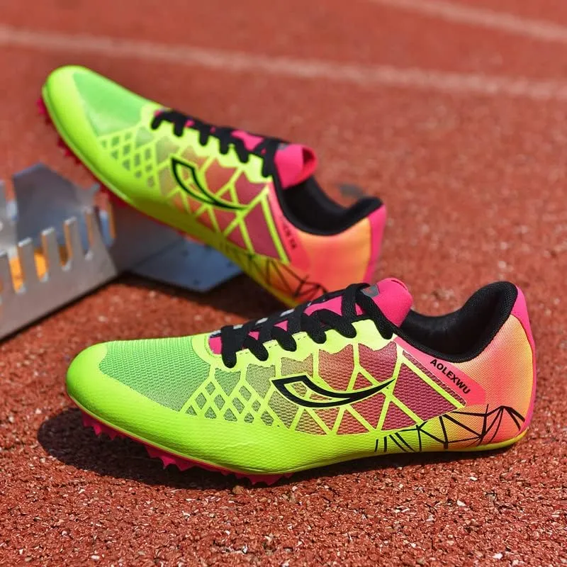 New Track and Field Shoes - Unisex, All Ages - Black - Mesh - Athletic - Minimal Cushioning - Lace-Up - Round Toe - Flat Heel - Sprint Running - Nail Spikes - US Size 12