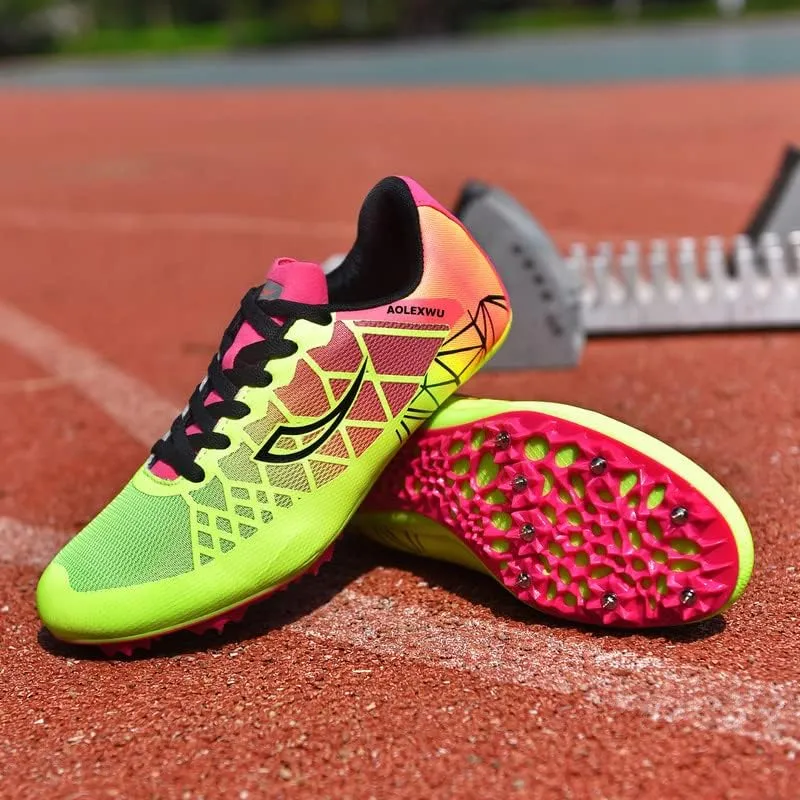 New Track and Field Shoes - Unisex, All Ages - Black - Mesh - Athletic - Minimal Cushioning - Lace-Up - Round Toe - Flat Heel - Sprint Running - Nail Spikes - US Size 12