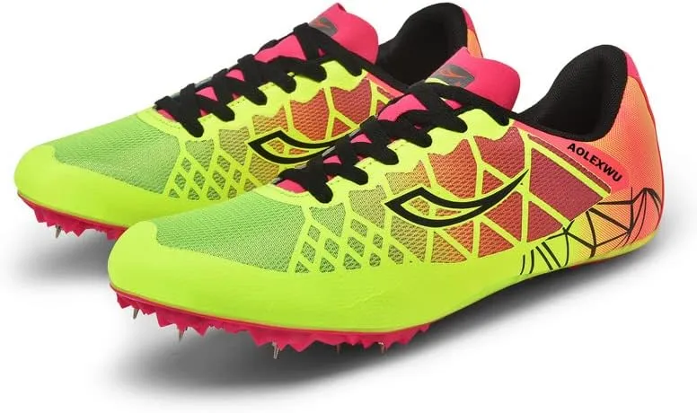 New Track and Field Shoes - Unisex, All Ages - Black - Mesh - Athletic - Minimal Cushioning - Lace-Up - Round Toe - Flat Heel - Sprint Running - Nail Spikes - US Size 12