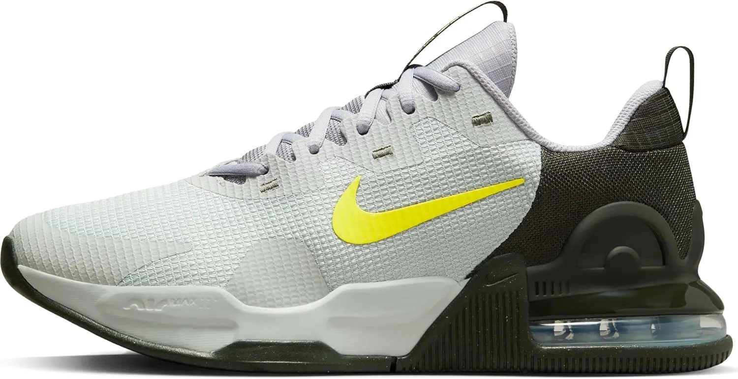 NIKE Men's Air Max Alpha Trainer 5 Running Shoe, Light Silver High Voltage Sequ, 14.5