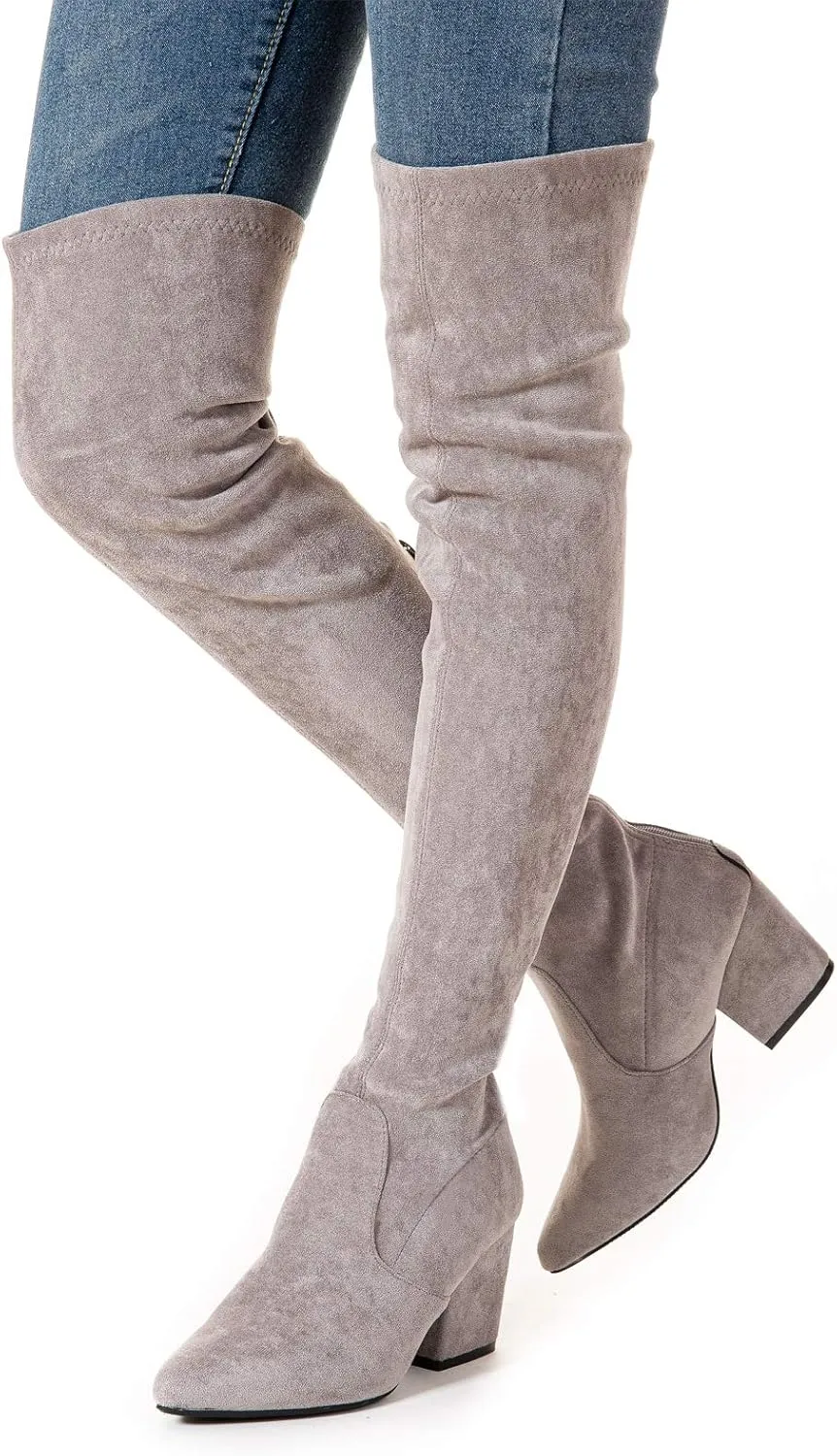 N.N.G Women Over the Knee Boots Thigh High Suede Block Winter Low Above Flat Long OTK Comfort Pointed toe