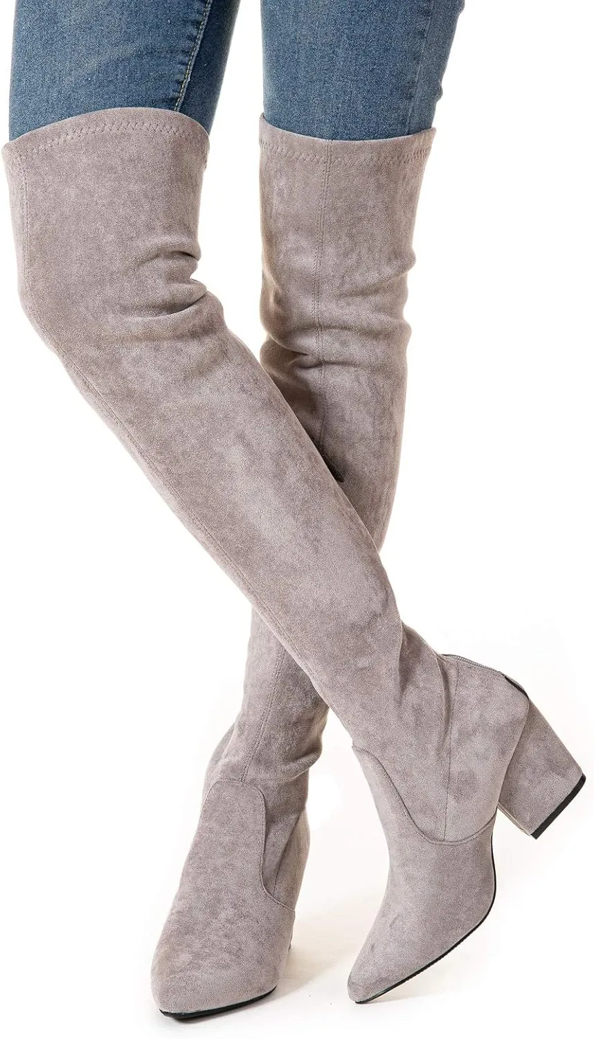 N.N.G Women Over the Knee Boots Thigh High Suede Block Winter Low Above Flat Long OTK Comfort Pointed toe