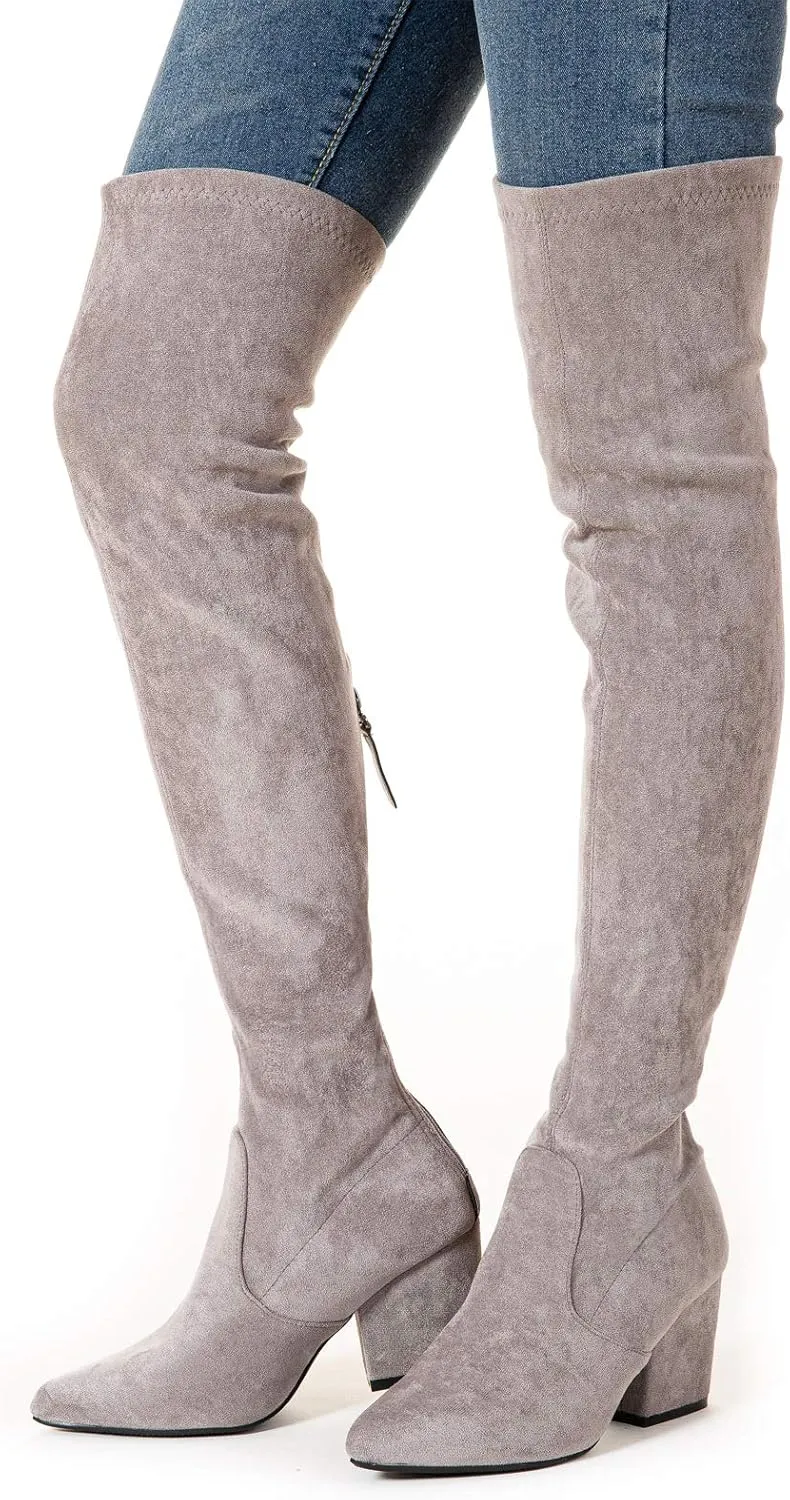 N.N.G Women Over the Knee Boots Thigh High Suede Block Winter Low Above Flat Long OTK Comfort Pointed toe