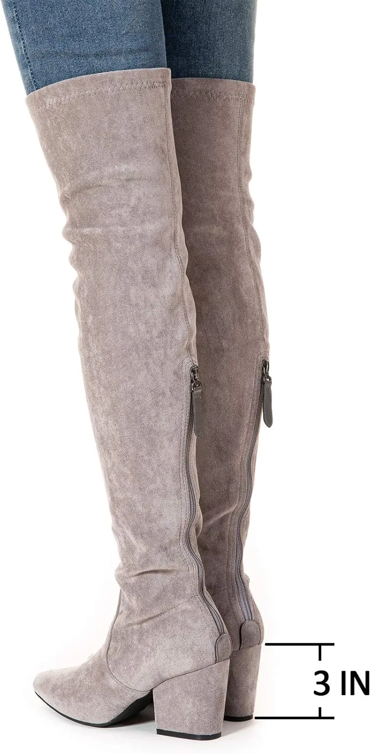 N.N.G Women Over the Knee Boots Thigh High Suede Block Winter Low Above Flat Long OTK Comfort Pointed toe