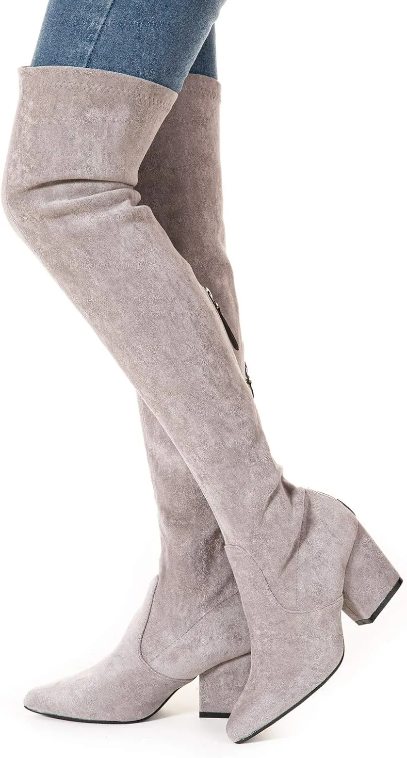 N.N.G Women Over the Knee Boots Thigh High Suede Block Winter Low Above Flat Long OTK Comfort Pointed toe