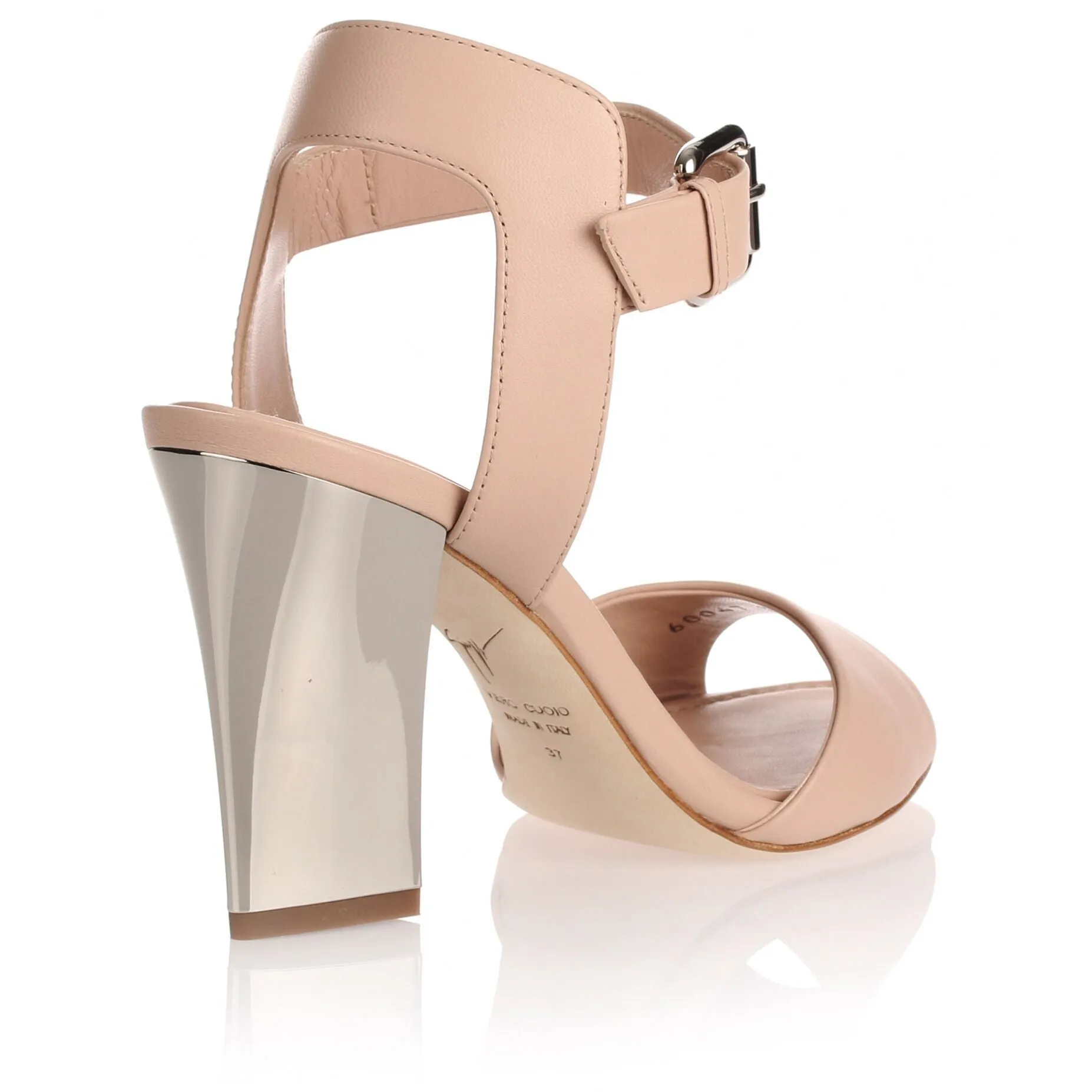 Nude leather mirror heel sandal