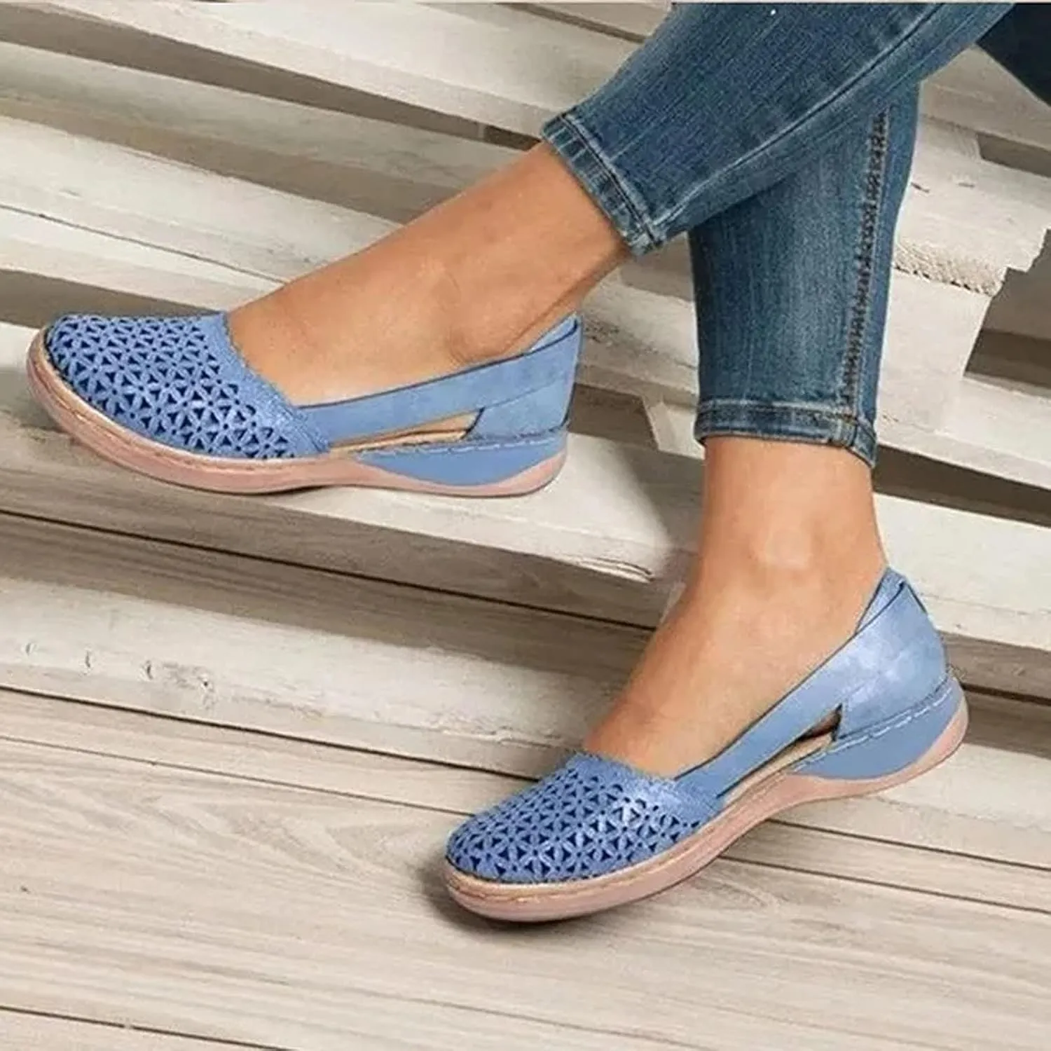 oiangi Womens Closed Toe Flat Sandals Summer Casual Loophole Mesh Hollow Platform Shoes Solid Color Comfortable Breathable Outdoor Sandalias Slipper