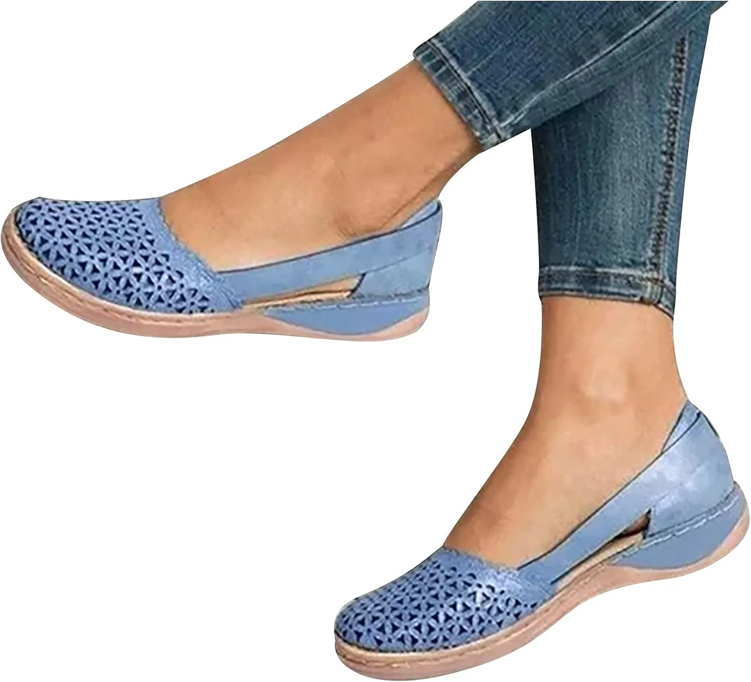 oiangi Womens Closed Toe Flat Sandals Summer Casual Loophole Mesh Hollow Platform Shoes Solid Color Comfortable Breathable Outdoor Sandalias Slipper