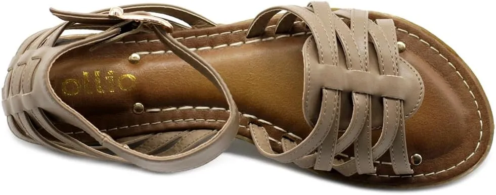 Ollio Women's Shoe Ankle Strap Gladiator Flat Sandal