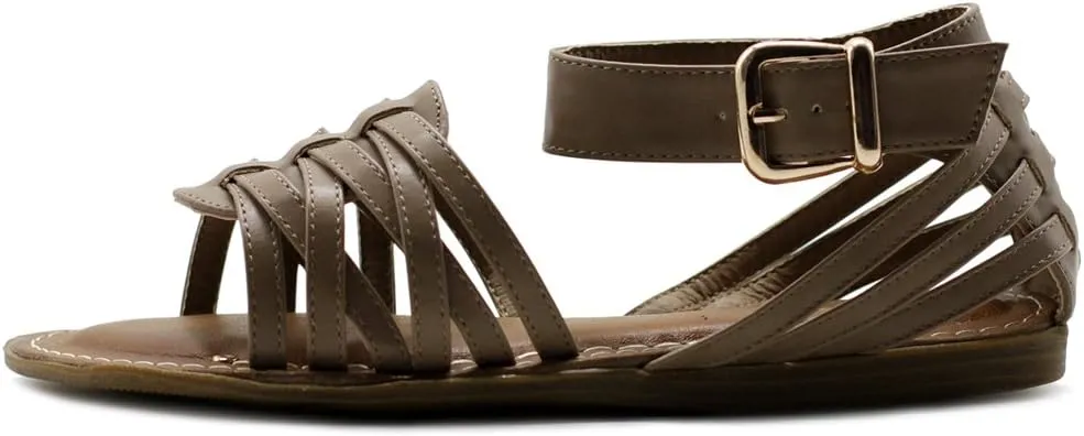 Ollio Women's Shoe Ankle Strap Gladiator Flat Sandal