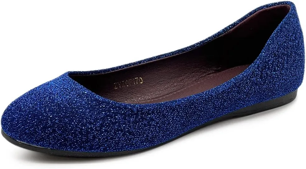 Ollio Women's Shoes Ballet Glitter Low Heel Round Toe Flat ZOF170