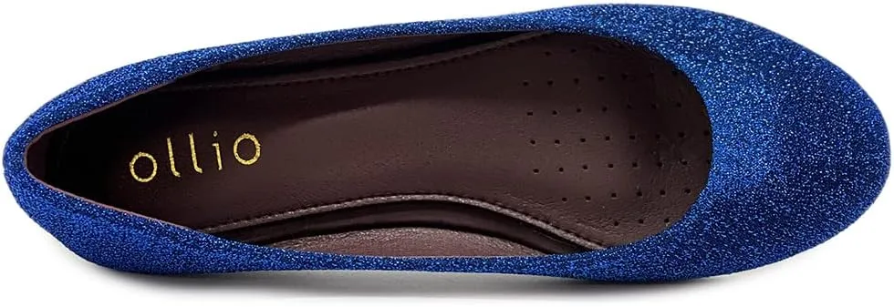 Ollio Women's Shoes Ballet Glitter Low Heel Round Toe Flat ZOF170