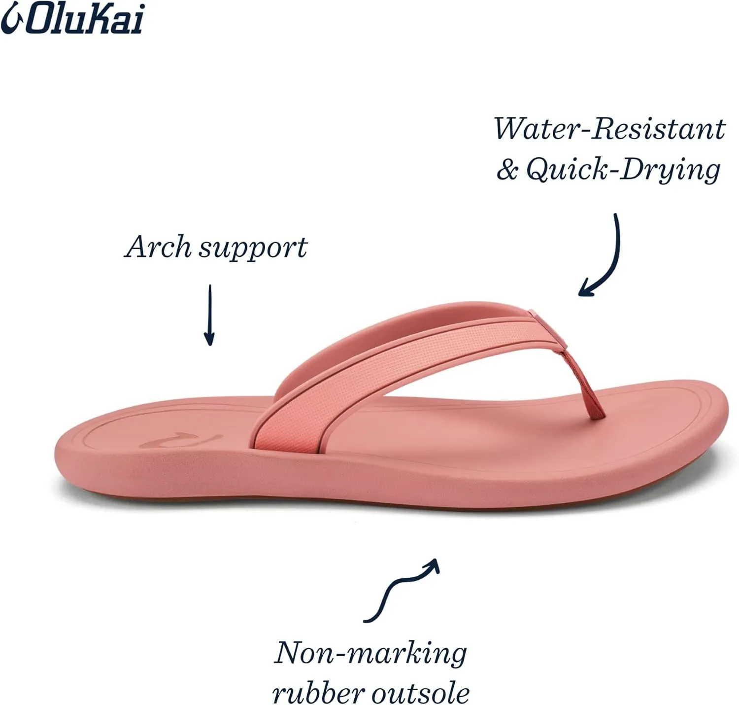 OLUKAI Kapehe Women's Beach Sandal, Quick-Dry Flip-Flop Slides, Water Resistant & Modern Low Profile Design, All-Day Comfort Fit & Wet Grip Soles