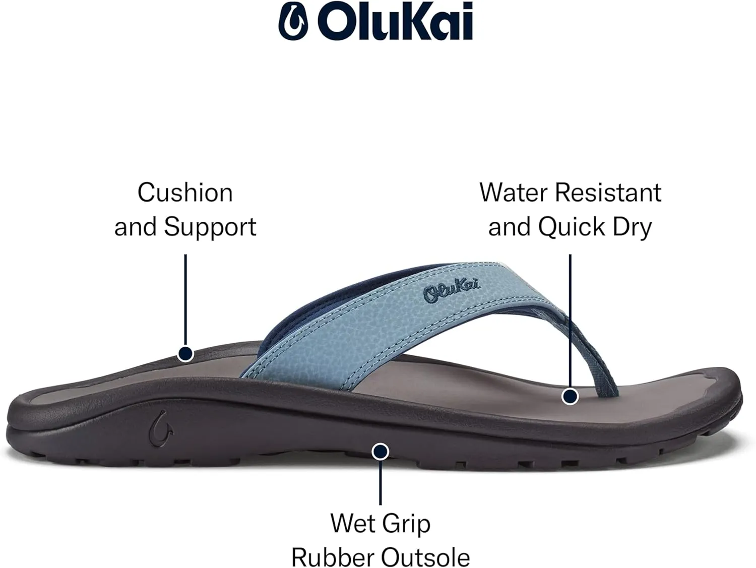 OLUKAI Ohana Men's Beach Sandals, Water Resistant Flip Flops, Arch Support & Comfort Fit, Lightweight & Durable, Enhanced Grip & Traction