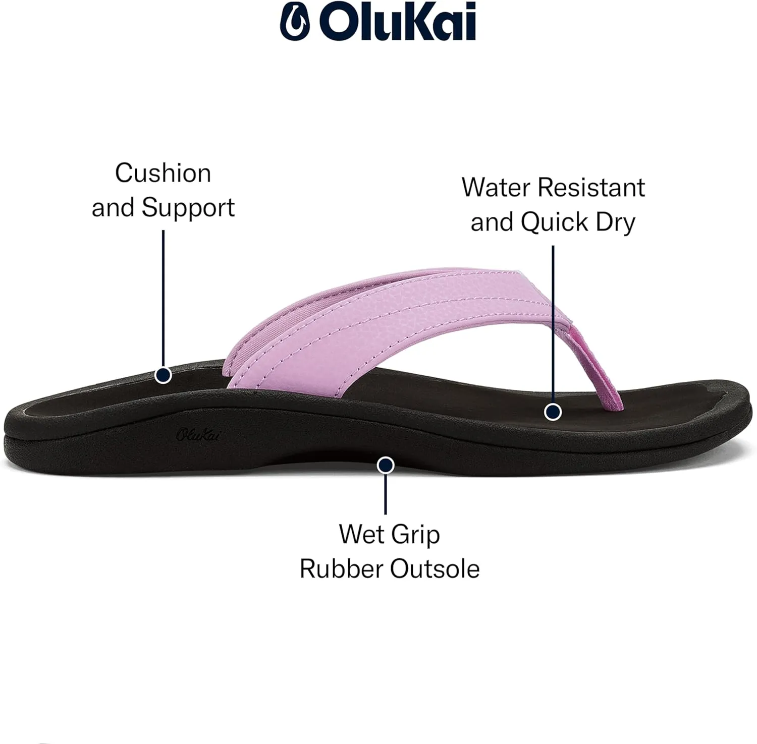 OLUKAI Ohana Women's Beach Sandals, Water Resistant Flip Flops, Arch Support & Comfort Fit, Lightweight & Durable, Enhanced Grip & Traction