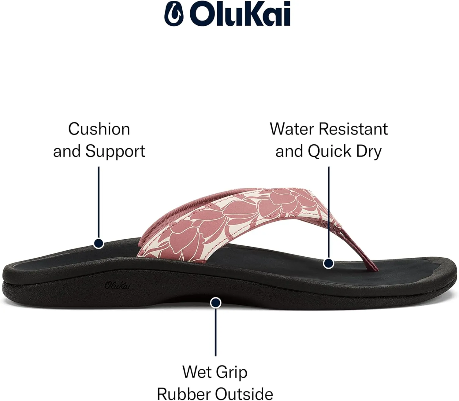 OLUKAI Ohana Women's Beach Sandals, Water Resistant Flip Flops, Arch Support & Comfort Fit, Lightweight & Durable, Enhanced Grip & Traction