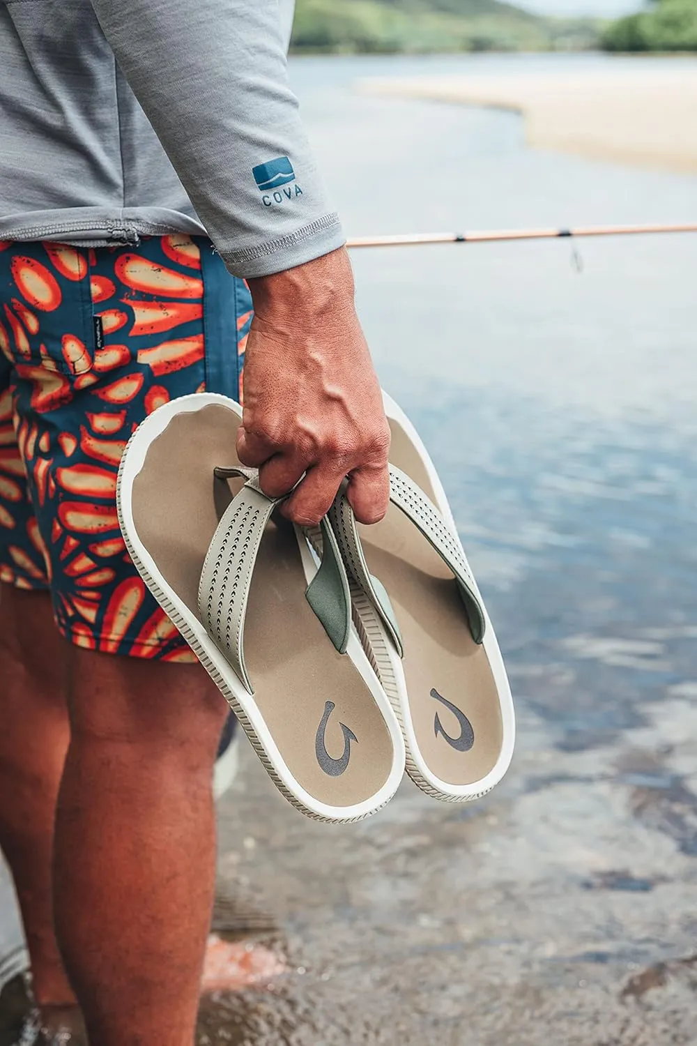 OLUKAI Ulele Men's Beach Sandals, Water Resistant Flip Flops, Arch Support & Comfort Fit, Lightweight & Durable, Enhanced Grip & Traction