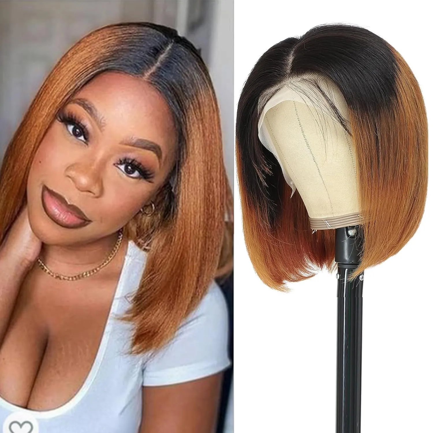Ombre Bob Wig Human Hair 200 Density 1B/30 Short Bob Wigs for Women 13x4 HD Lace Front Wig Glueless Pre Plucked with Baby Hair (200 Density 1B/30 Bob Wig, 12 INCH)