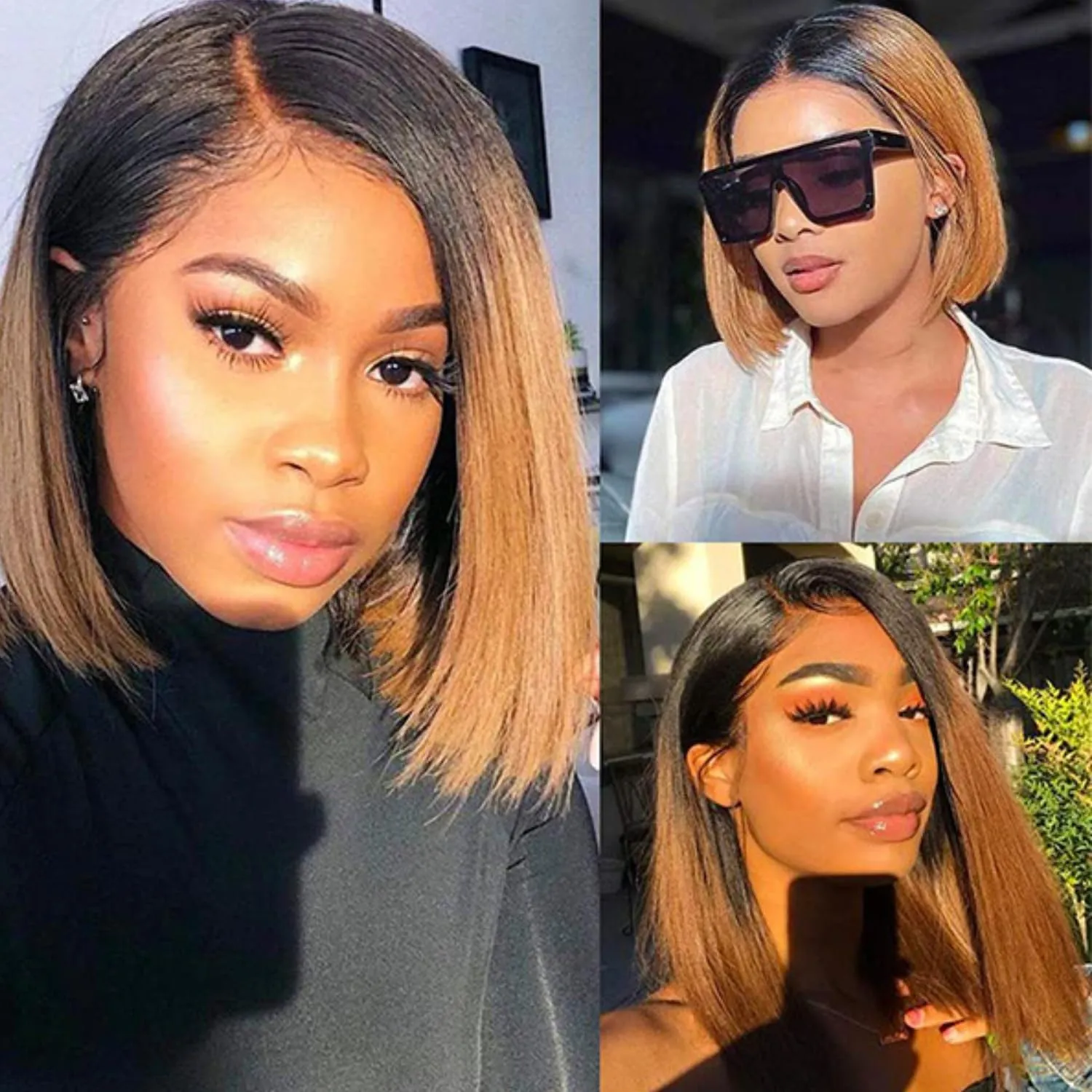 Ombre Bob Wig Human Hair 200 Density 1B/30 Short Bob Wigs for Women 13x4 HD Lace Front Wig Glueless Pre Plucked with Baby Hair (200 Density 1B/30 Bob Wig, 12 INCH)