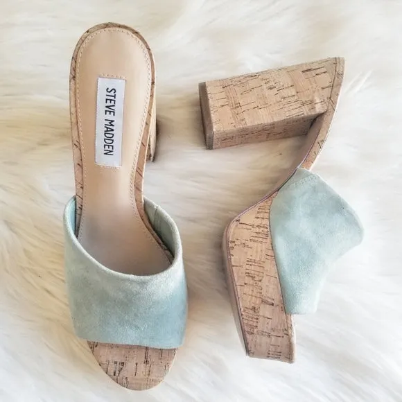 On Rounded Madden Safe Steve Green Suede Cork Gemella Curated collection Sandal Mint Platform Toe Slip