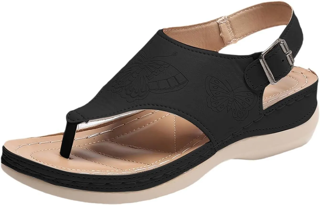 Orthopedic Flip Flops Women Comfort Arch Support Sandals Buckle Ankle Strap Clip Toe Flip Flops, Summer Slip On Orthopedic Wedge Sandals Comfortable Walking Shoes