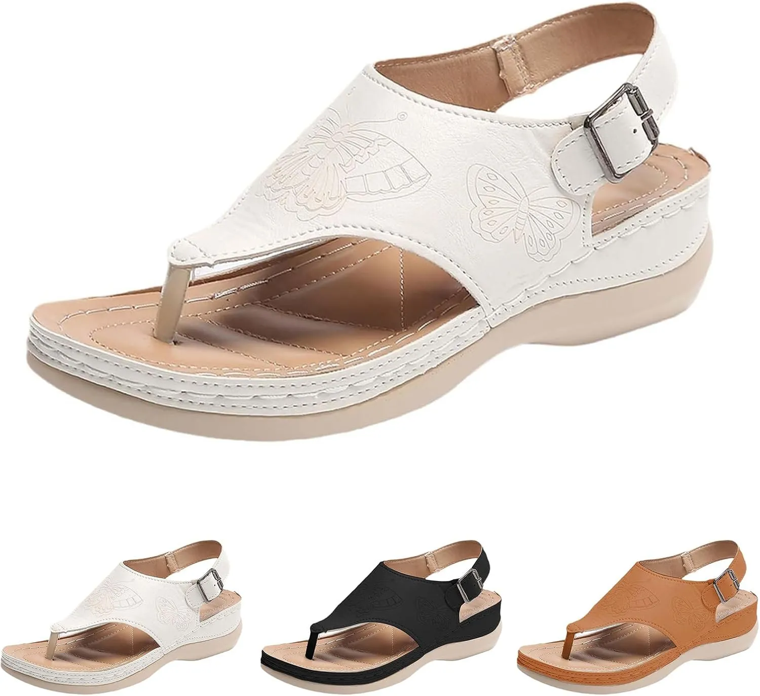 Orthopedic Flip Flops Women Comfort Arch Support Sandals Buckle Ankle Strap Clip Toe Flip Flops, Summer Slip On Orthopedic Wedge Sandals Comfortable Walking Shoes