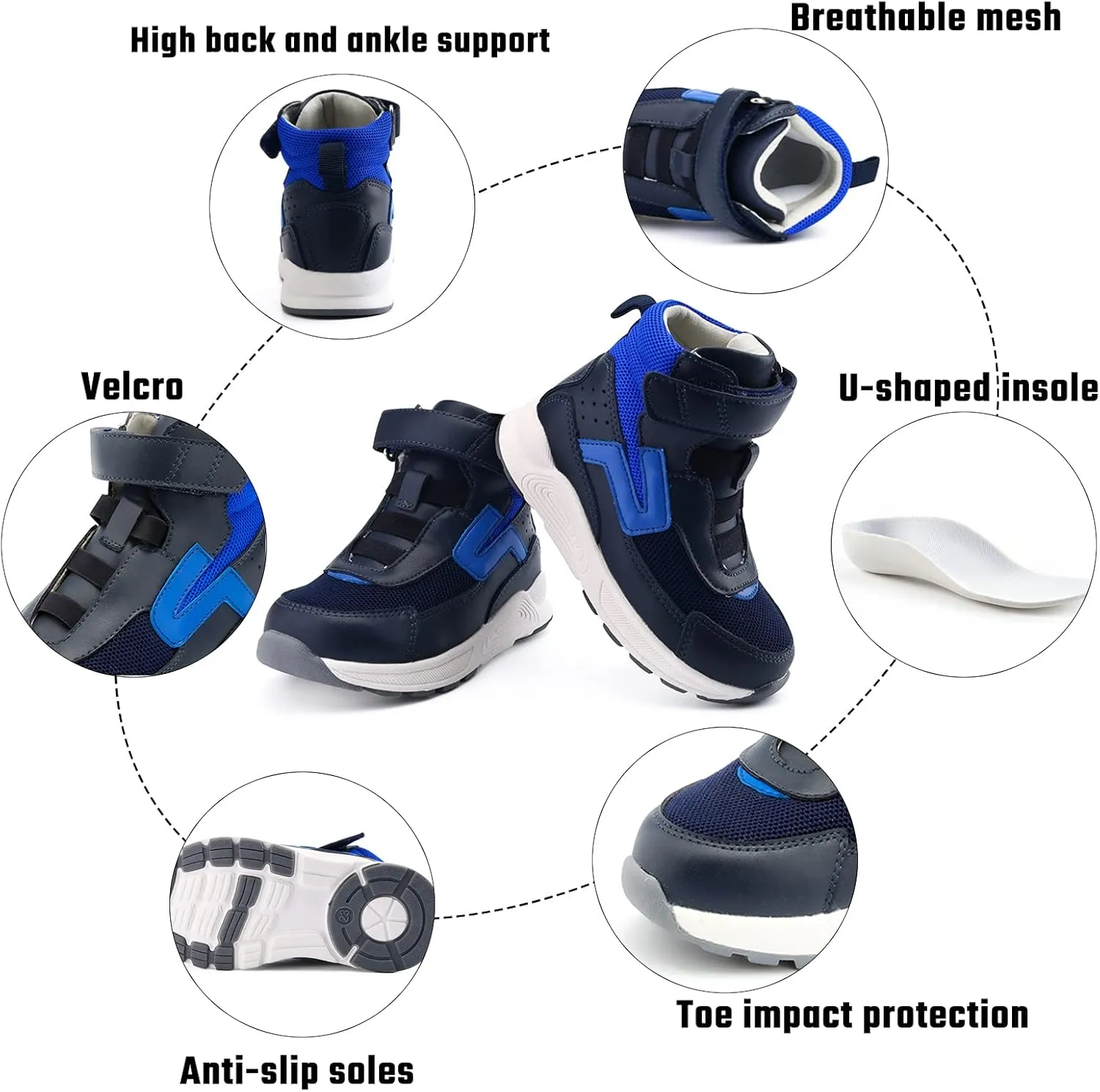 Orthopedic Shoes for Kids and Toddlers with Arch & Ankle Support,Girls and Boys'High Top Sneakers for Flat Foot,Anti-Slip Soles