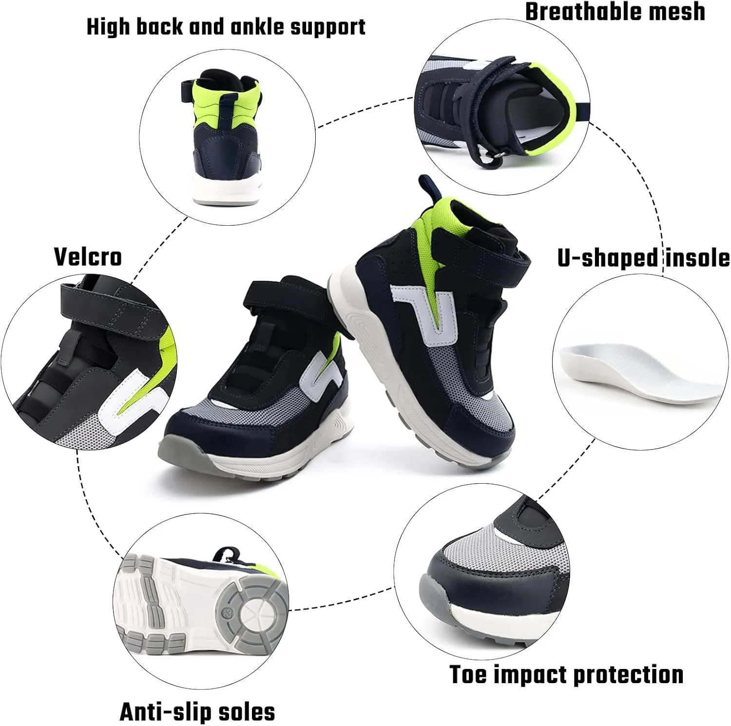 Orthopedic Shoes for Kids and Toddlers with Arch & Ankle Support,Girls and Boys'High Top Sneakers for Flat Foot,Anti-Slip Soles