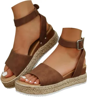 Orthopedic Wedge Sandals for Women Summer Dressy 2025 Women's Ankle Strap Open Toe Espadrilles Comfortable Platform Wedges Sandal Boho Beach Shoes