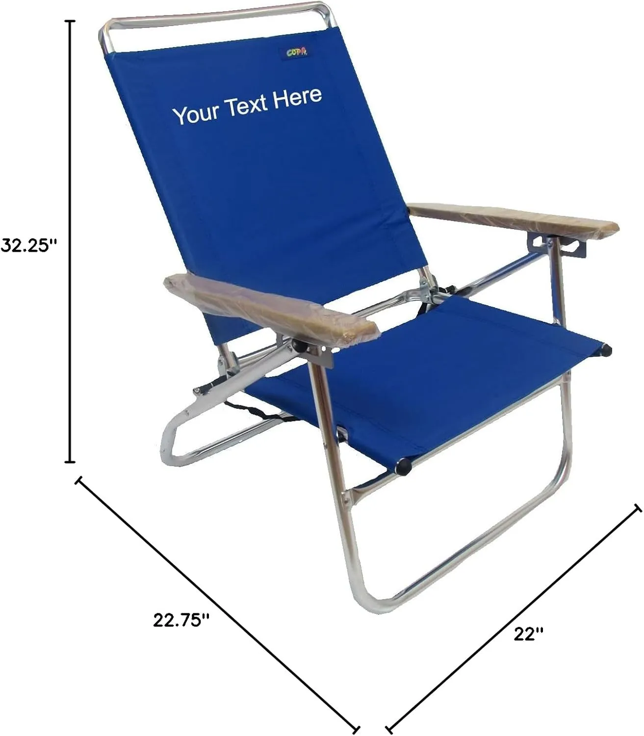 Personalized Imprinted Mid Height 3 Position Beach Chair Royal Blue