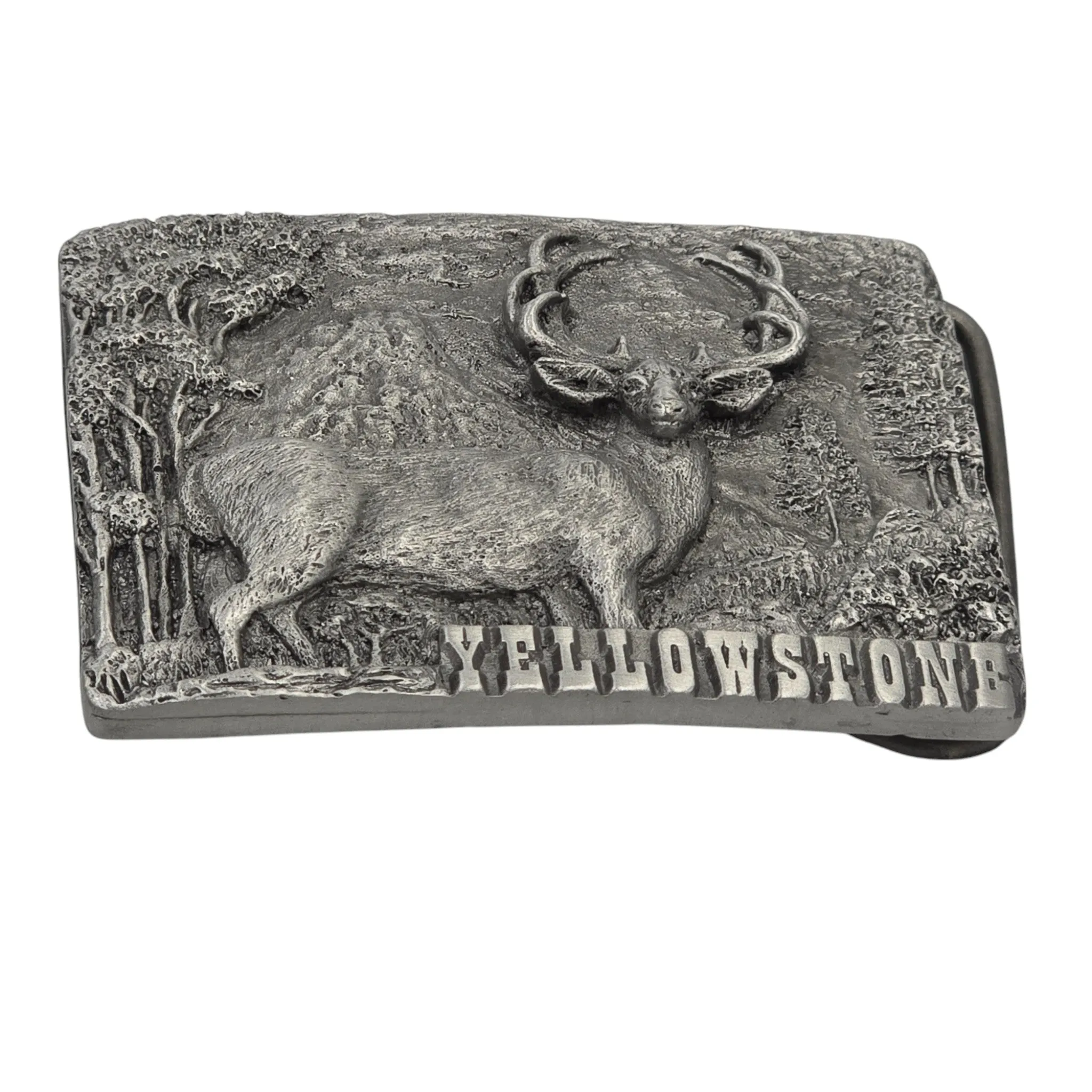 Pewter Yellowstone Mule Deer Scene Belt Buckle #5825