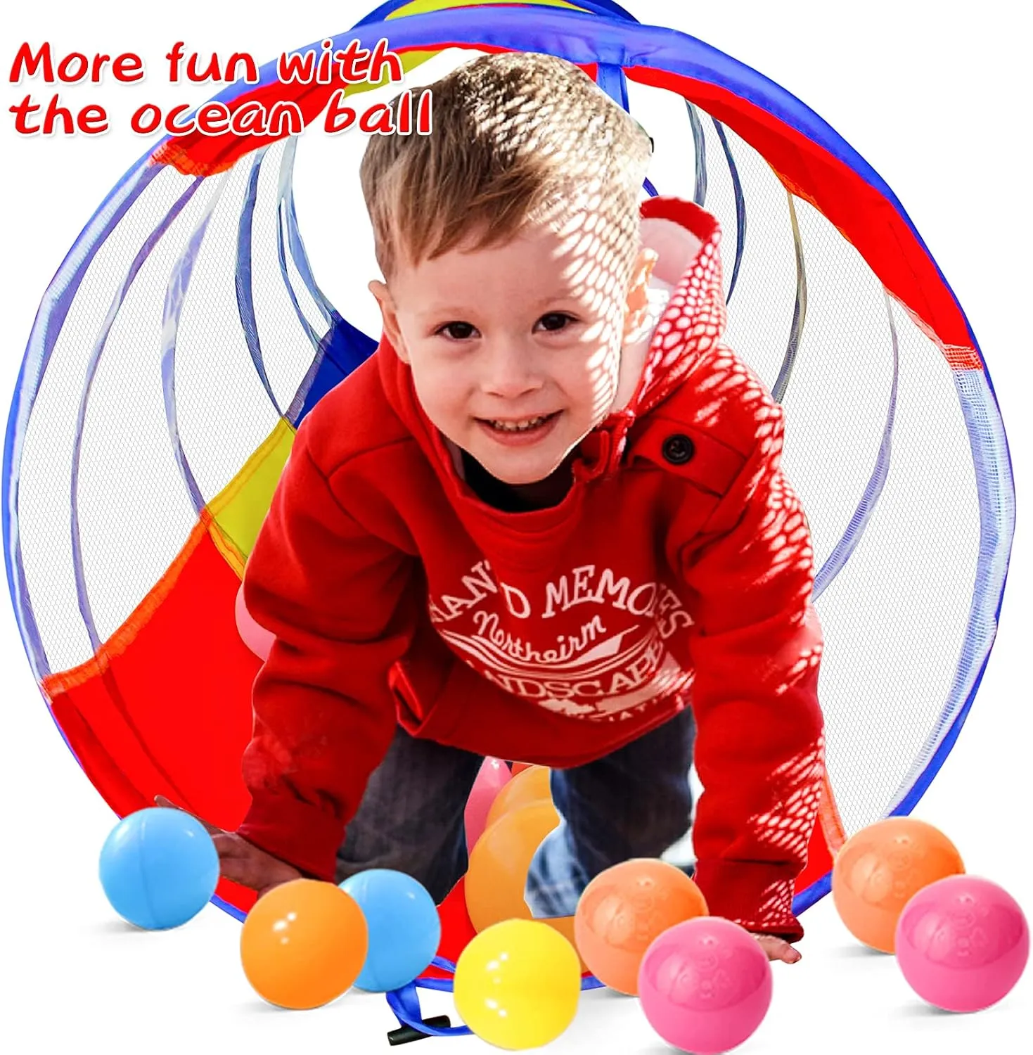 PigPigPen Kids Tunnel for Toddlers,Pop Up Play Tunnel Tent for Babies or Dogs, Indoor & Outdoor Toys for Kids Backyard Playset. (Red,Yellow,Blue Play Tent with mesh)