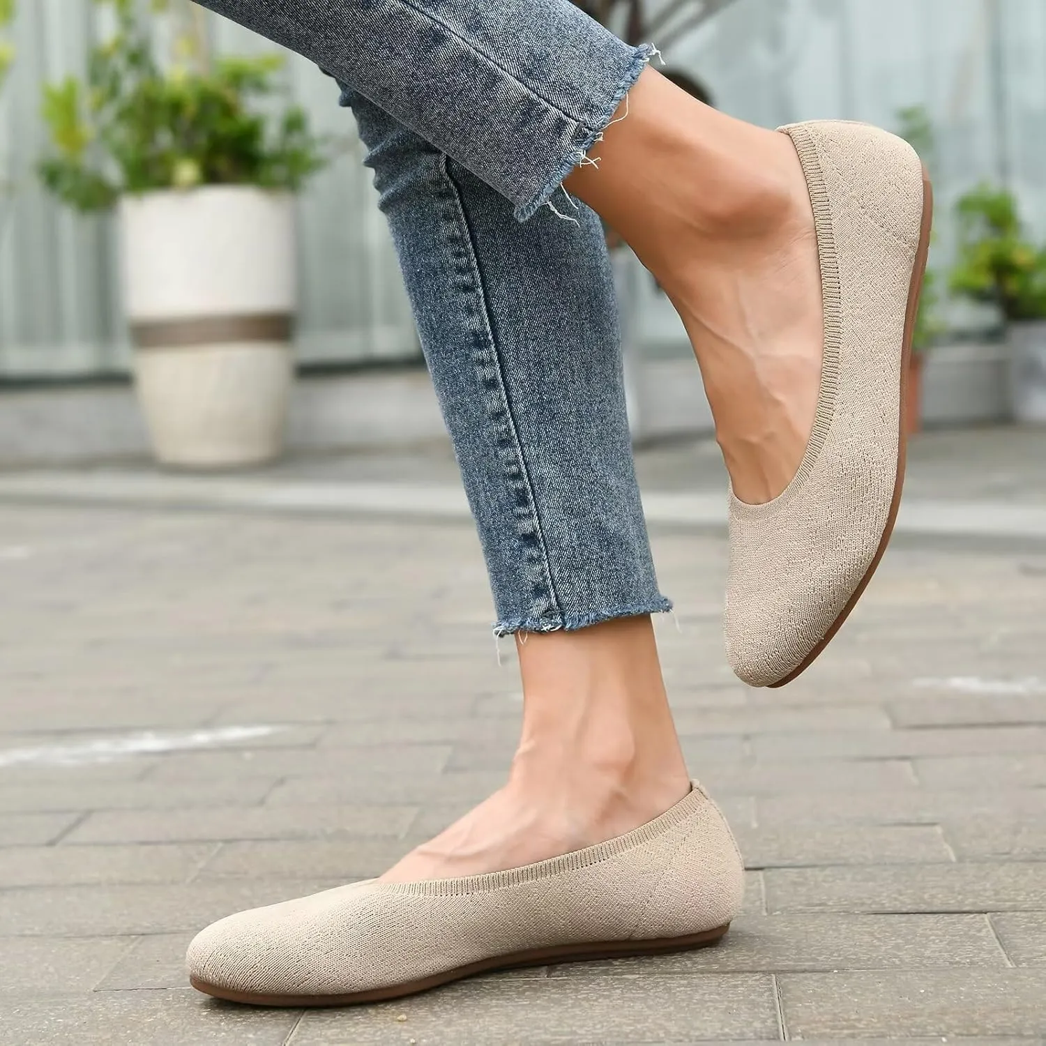 poemlady Women’s Ballet Flat Shoes Dress Shoes Knit Round Toe Slip On Ballerina Walking Flats Shoes for Woman Low Wedge Casual