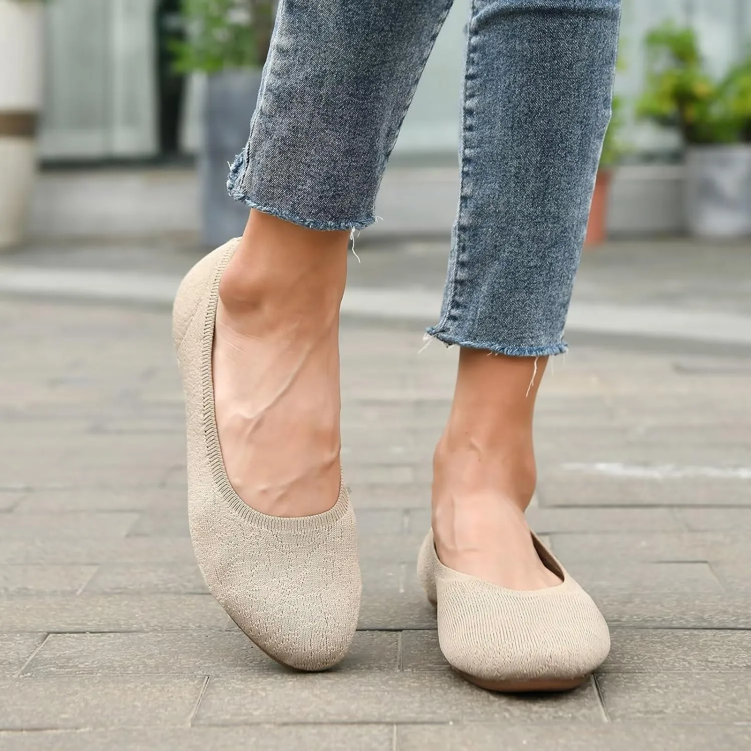 poemlady Women’s Ballet Flat Shoes Dress Shoes Knit Round Toe Slip On Ballerina Walking Flats Shoes for Woman Low Wedge Casual