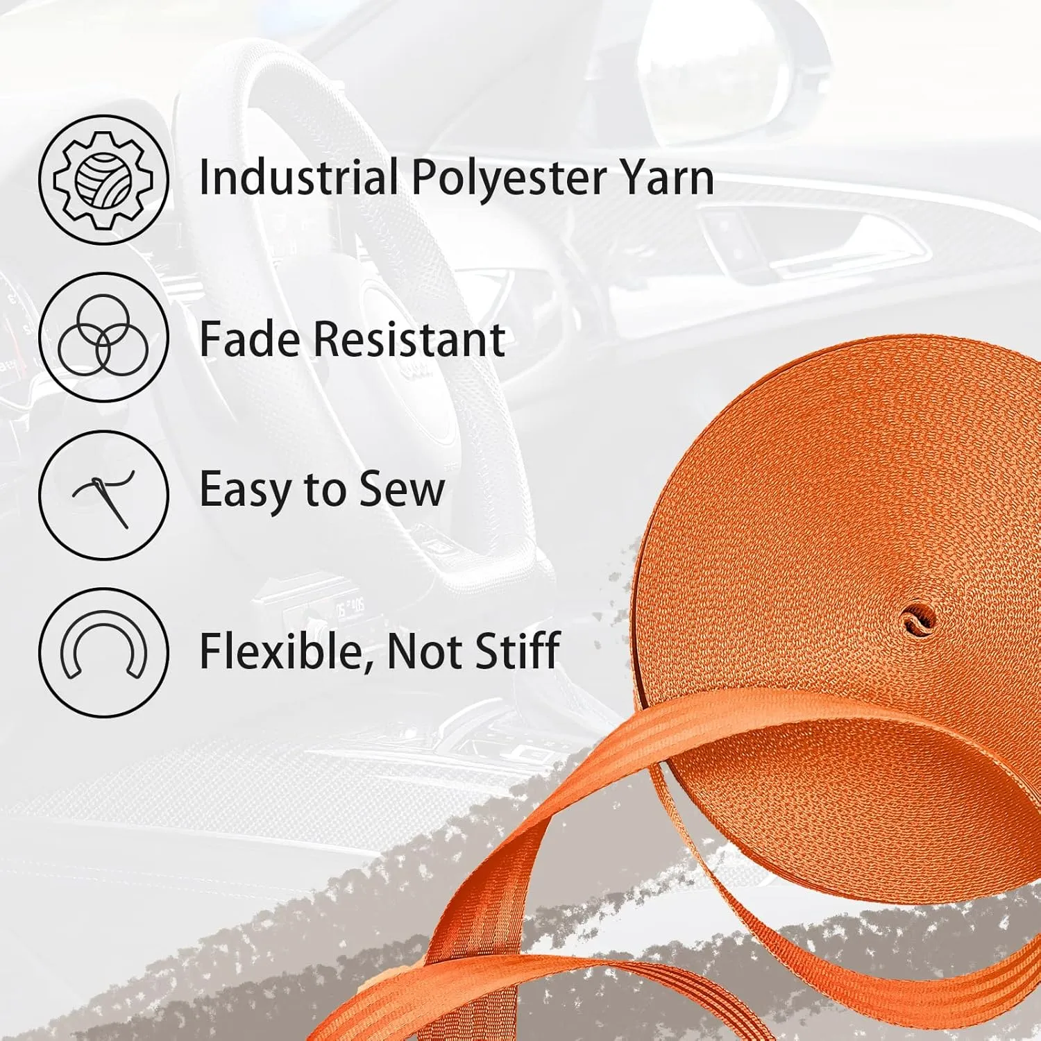 Polyester Webbing Strap 16 Colors – 1"&1.5"&1.9" – 16.5 25 33 55 Yards Heavy Duty Webbing Roll, Flat Webbing Strap for Indoor&Outdoor Gear, Climbing, DIY Crafting, Repairing