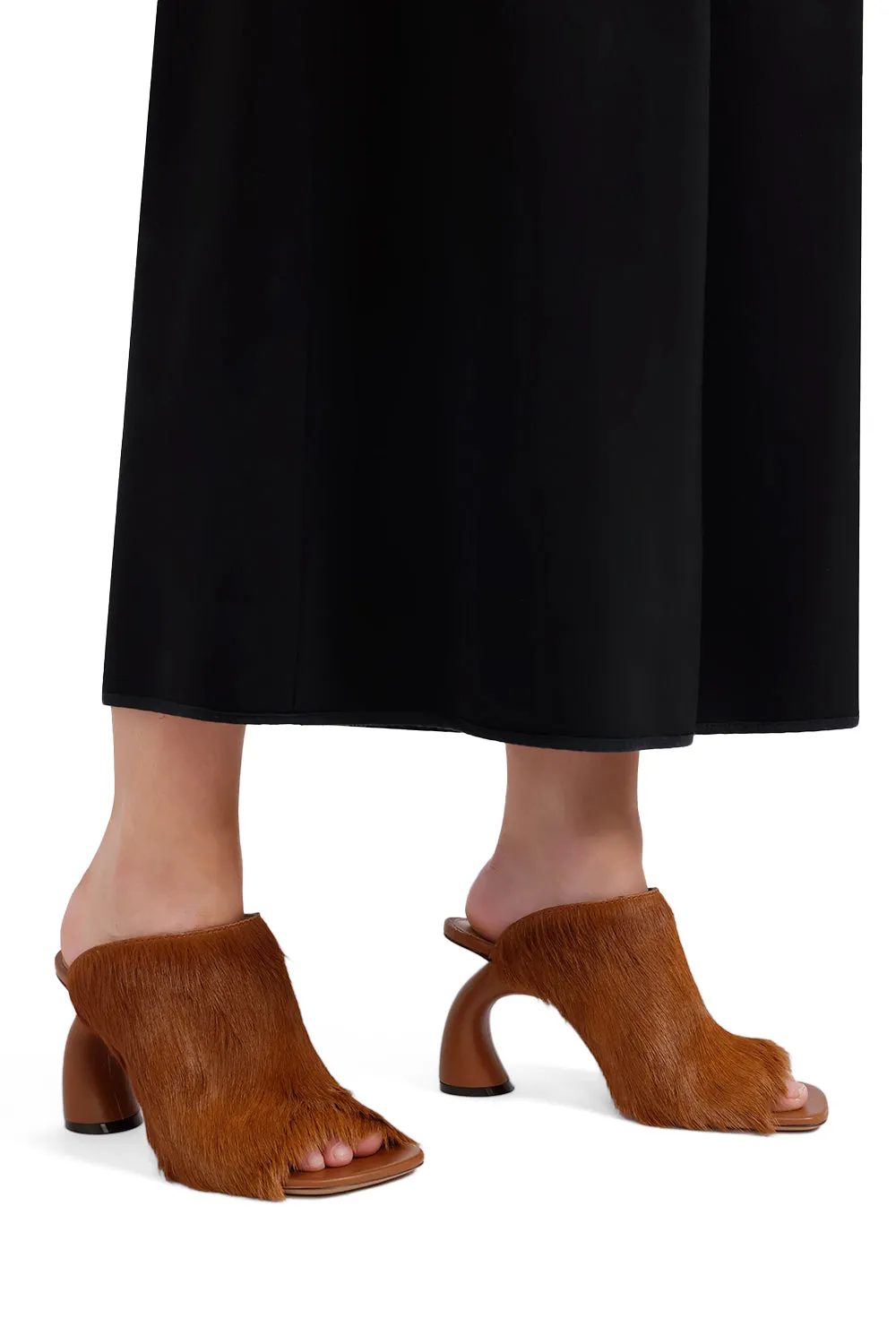 Ponyhair Open Toe 95mm Mule | Ocre