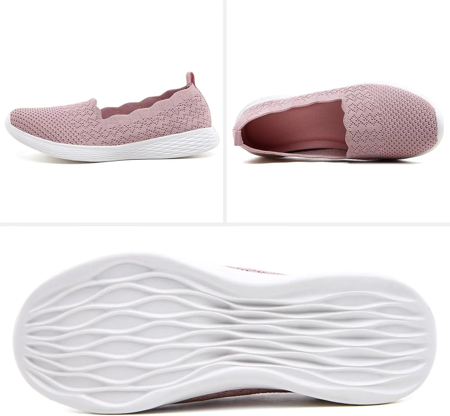 Puxowe Women's Slip on Walking Loafer Shoes-Lightweight Flat Shoes for Women Low-Top Round Toe Knit Memory Foam Sneaker