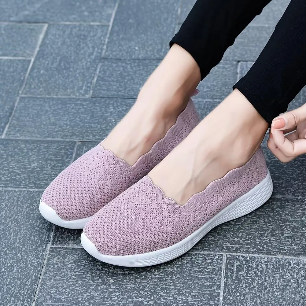 Puxowe Women's Slip on Walking Loafer Shoes-Lightweight Flat Shoes for Women Low-Top Round Toe Knit Memory Foam Sneaker