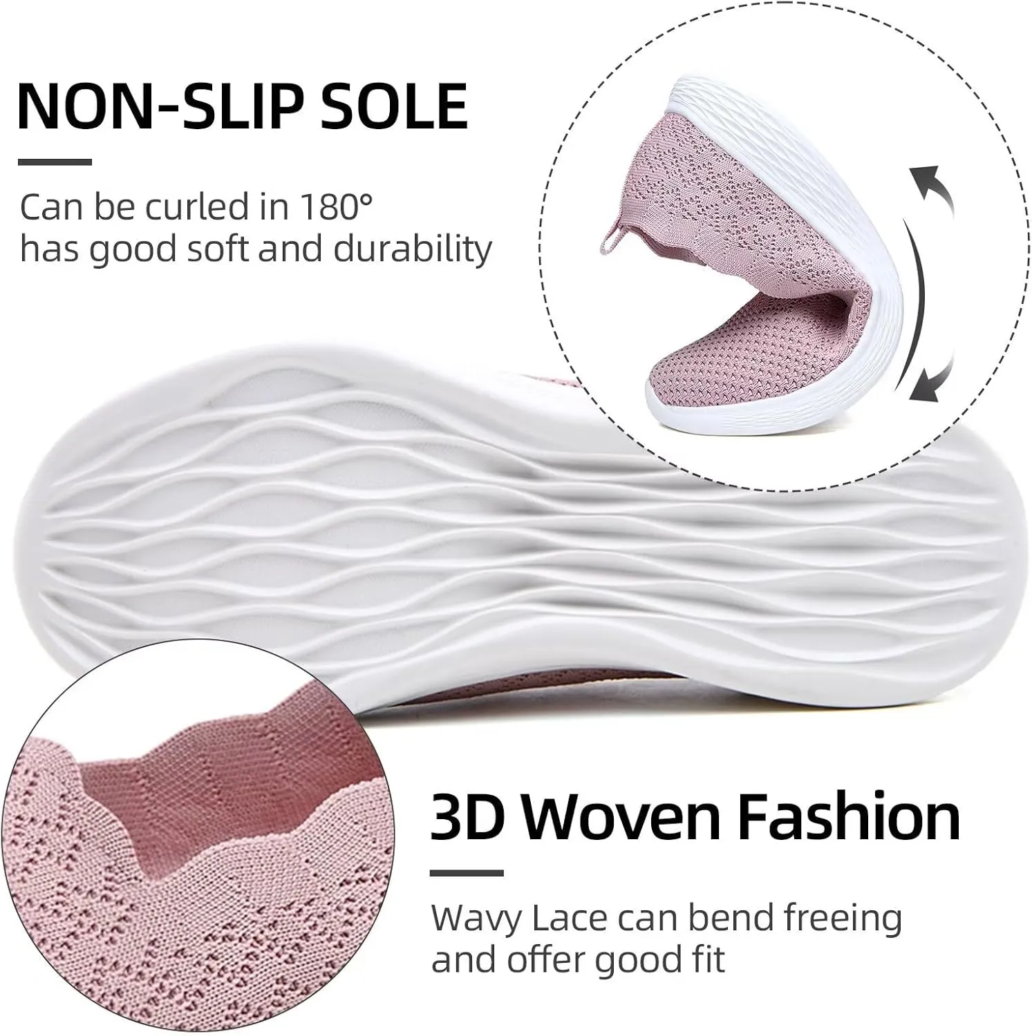 Puxowe Women's Slip on Walking Loafer Shoes-Lightweight Flat Shoes for Women Low-Top Round Toe Knit Memory Foam Sneaker